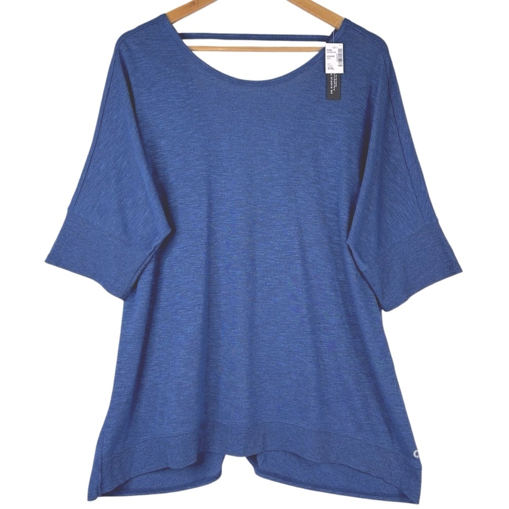 NWT Reitmans Hyba  Blue Short Sleeve Open Twist Back Athletic Activewear Top XXL